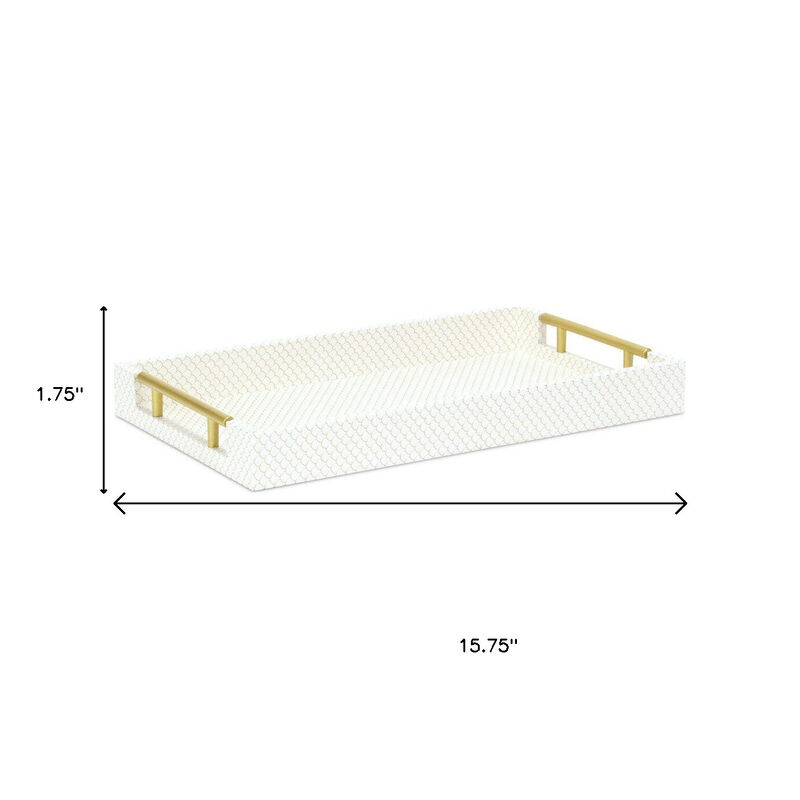 HomeRoots 16" Ivory And Gold Geometric Print Handmade Serving Tray With Handles image number 6