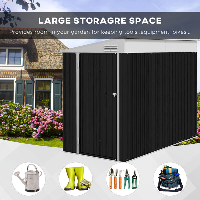 Outsunny 4' x 6' Metal Outdoor Storage Shed, Lean to Storage Shed, Garden Tool Storage House with Lockable Door and 2 Air Vents for Backyard, Patio, Lawn, Dark Gray