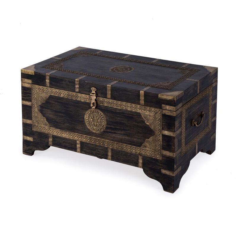 Butler Specialty Nador Hand-Painted Brass Inlay Storage Trunk Coffee Table, Brown