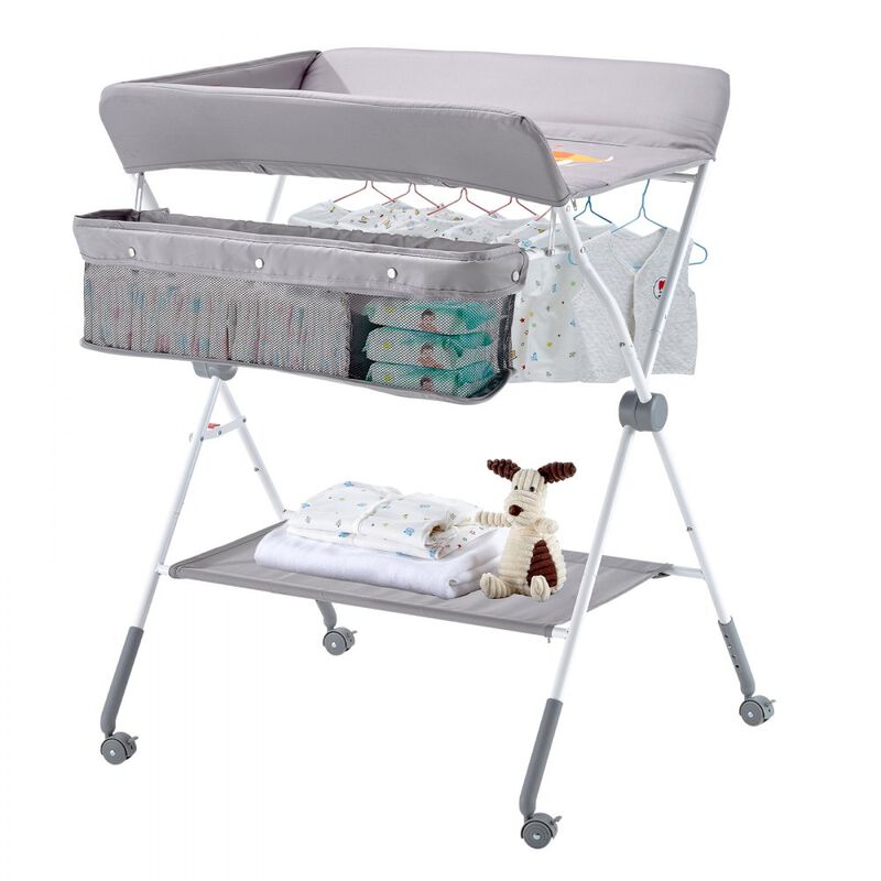 Space-Saving Foldable Baby Changing Table with Wheels & Basket