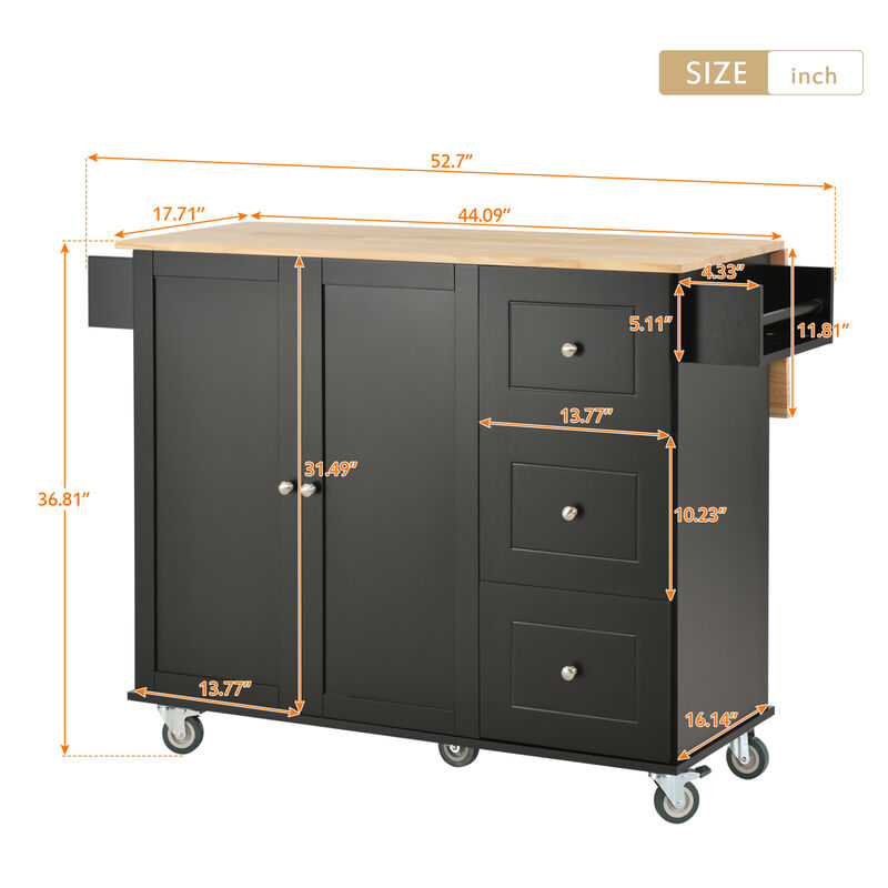 ELEMENT ACE Multifunctional Rolling Kitchen Island with Drop Leaf Breakfast Bar and Ample Storage Cabinet image number 2