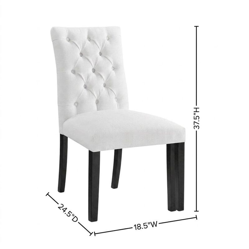 Button-Tufted Upholstered Fabric Parsons Chair, White image number 2