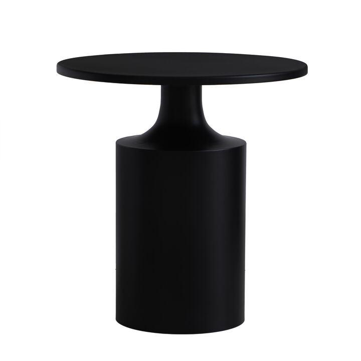 Zoe 20 Inch Modern Round Iron Side Table with Pedestal Base, Matte Black
