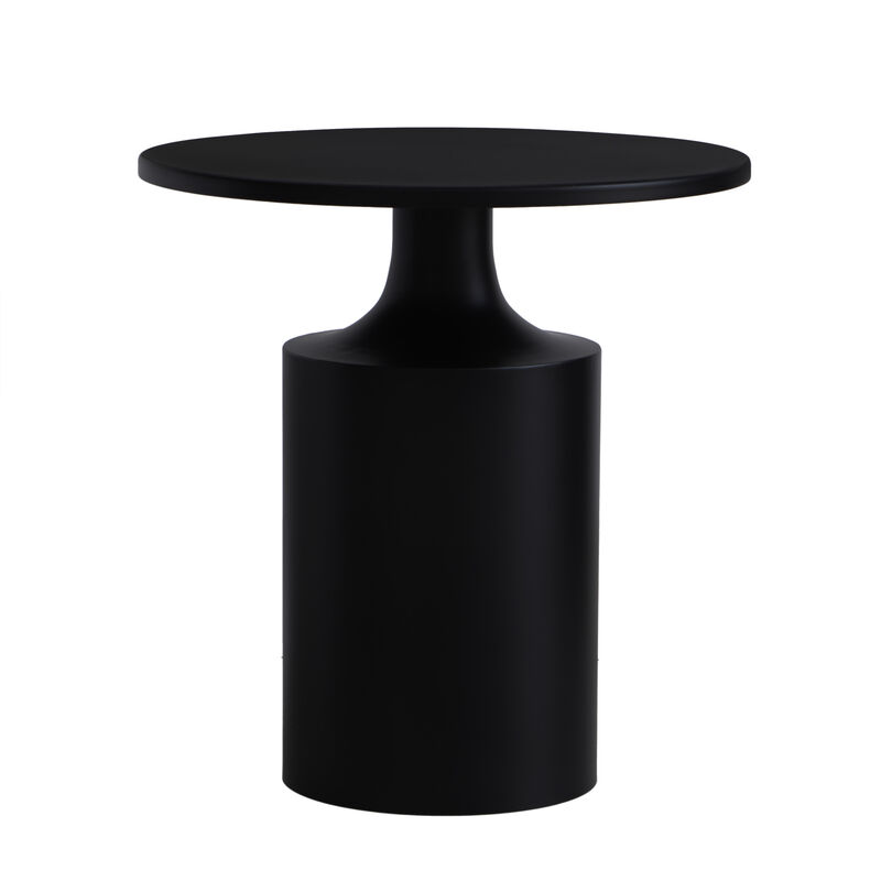 Zoe 20 Inch Modern Round Iron Side Table with Pedestal Base, Matte Black