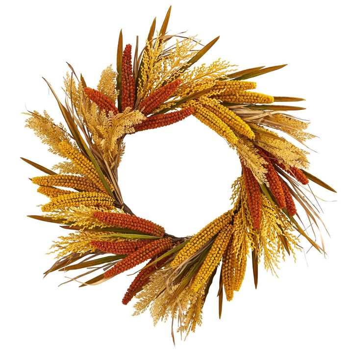Nearly Natural 25-in Sorghum Harvest Artificial Wreath