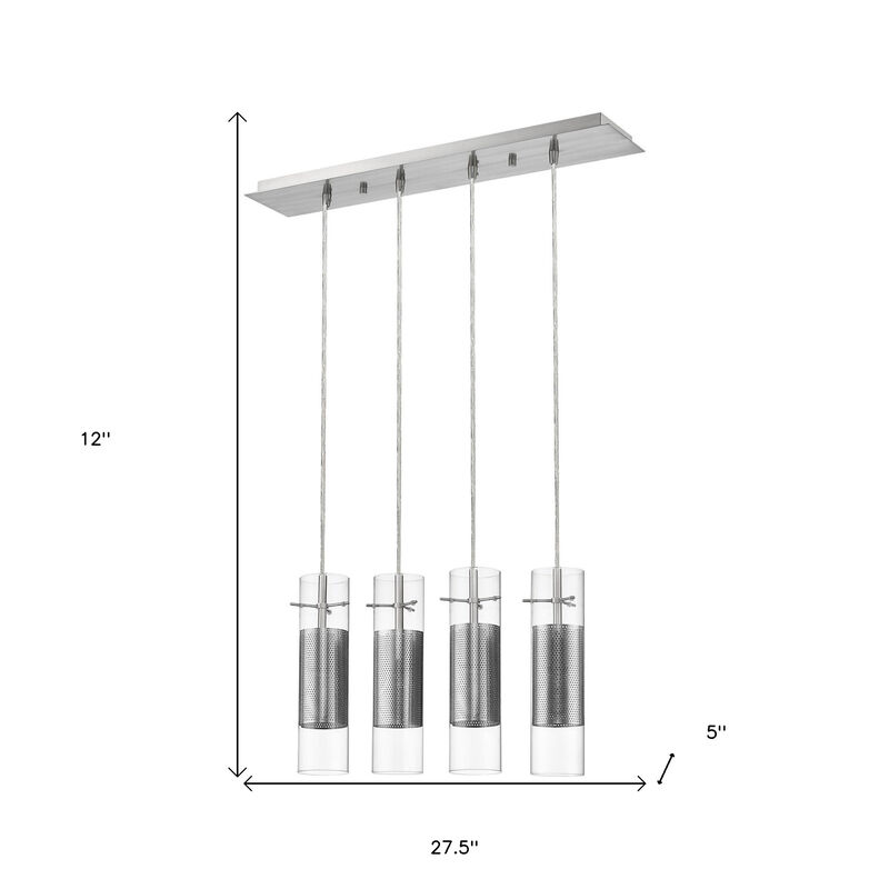Hivvago Scope 4-Light Brushed Nickel Pendant Double Glass and Mesh Shades
