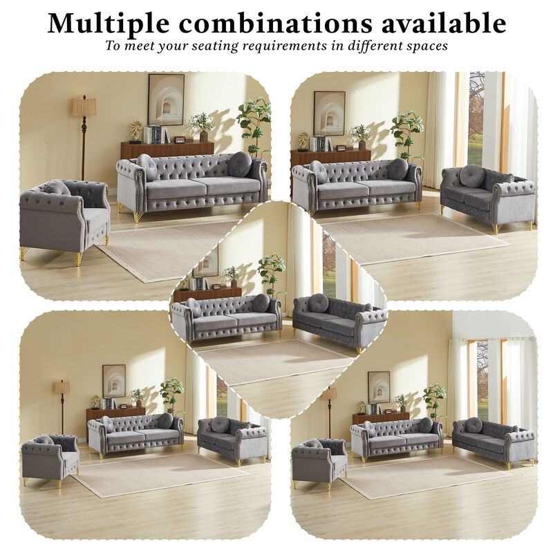Wapces 82-Inch Velvet Chesterfield sofa image number 3