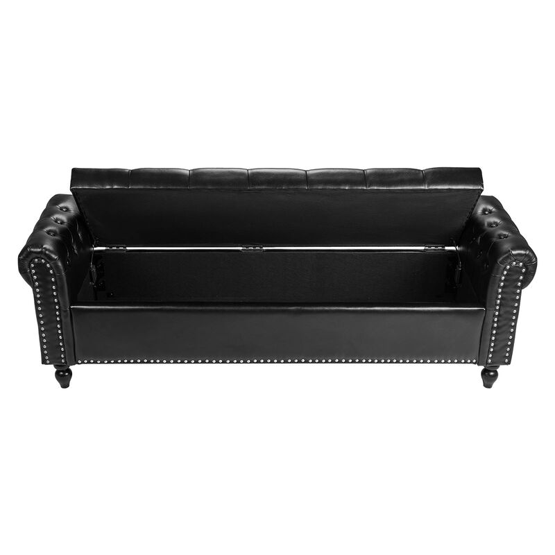 Tufted Storage Ottoman Bench with PU Leather Upholstery and Wood Legs image number 7