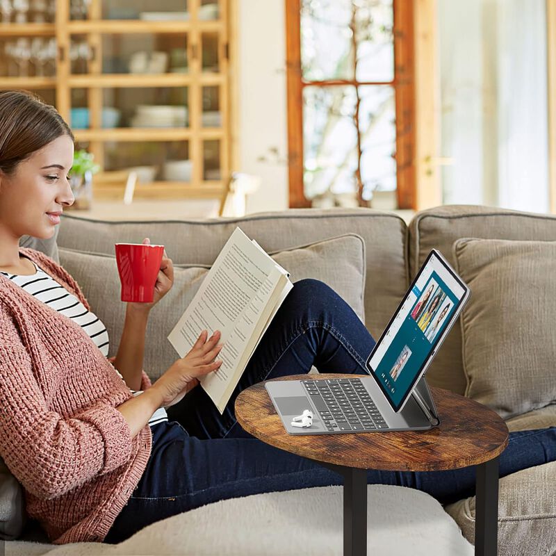 Hosfais Small Side Table Set of 2 - C-Shaped Wood Sofa End Table with Metal Frame for Living Room, Bedroom, Small Spaces (Rustic