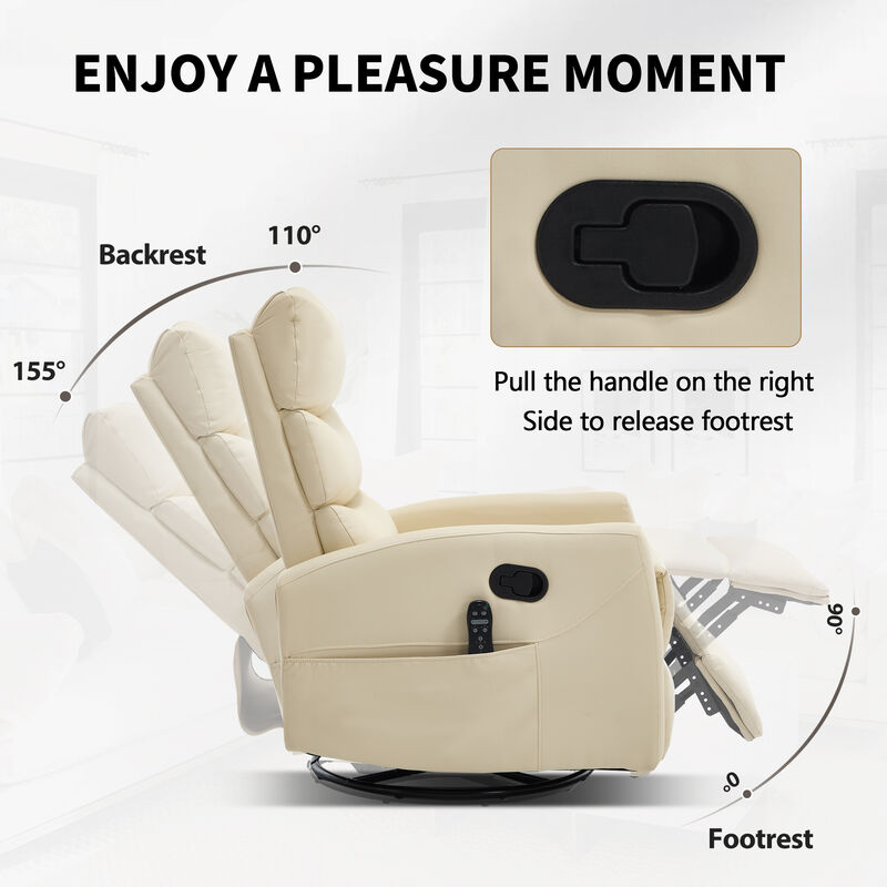 Faux Leather Manual Recliner Chair Swivel Rocker Recliner with Heat & Massage image number 5