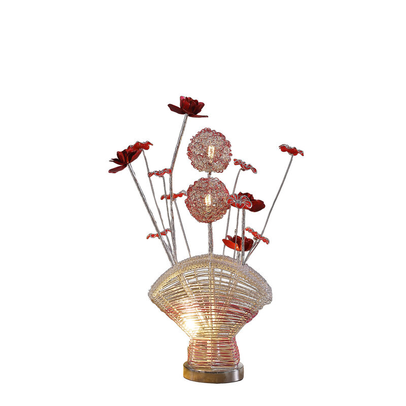 Hivvago 22" Silver and Clear Metal and Acrylic Red Rose Bedside Lamp