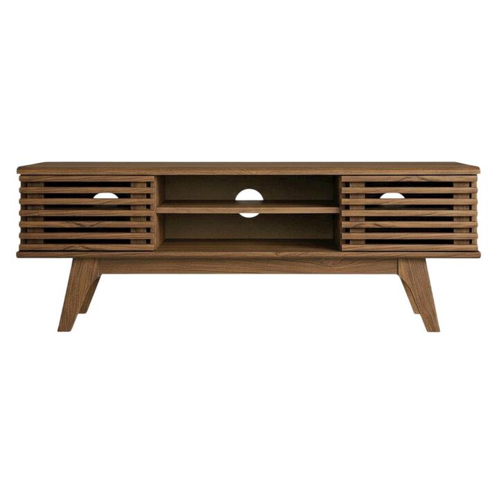 Wooden brown media console, 46-inch top, sturdy legs, modern living spaces