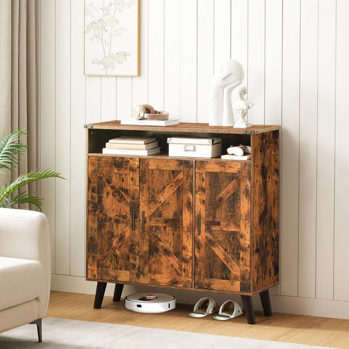 3-Door Wooden Shoe Storage Cabinet, Entryway Organizer for Shoes