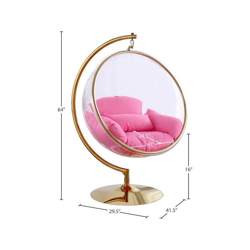 Meridian Furniture Luna Pink Fabric Acrylic Swing Bubble Accent Chair