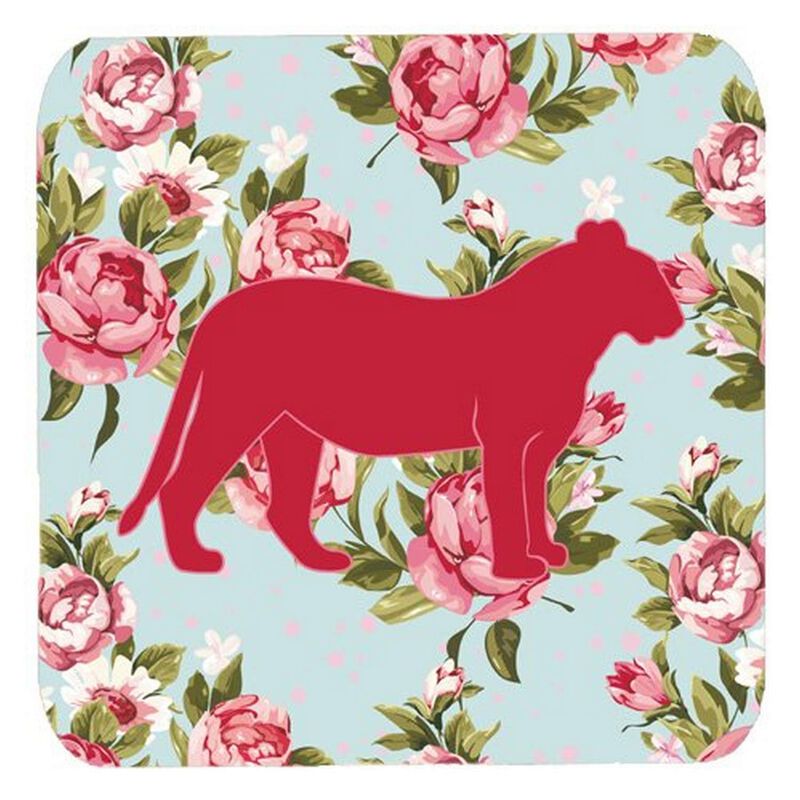 Caroline's Treasures BB1010-RS-BU-FC Tiger Shabby Chic Blue Roses Foam Coasters (Set of 4), 3.5 H x 3.5 W, Multicolor