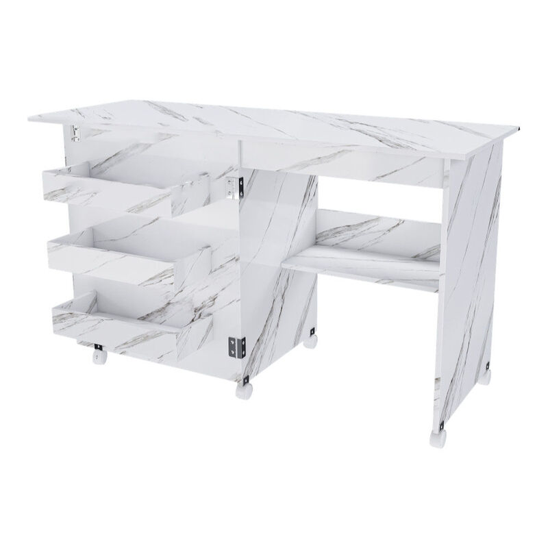 Folding Sewing Machine Table &ndash; 4-in-1 White Rolling Craft Table with Wheels image number 0