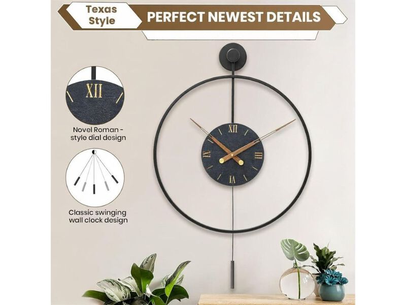 Large Modern Wall Clock - Metal Roman Numeral Pendulum with Walnut Pointers image number 1