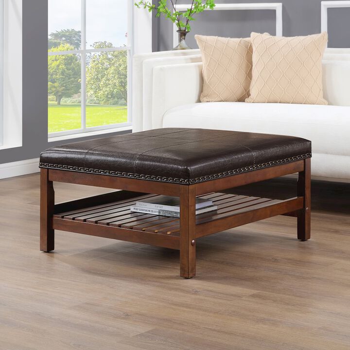 Convenience Concepts Designs4Comfort Silverton Coffee Table Cocktail Ottoman with Storage Shelf