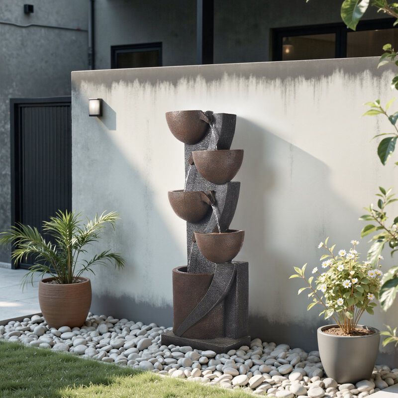 5-Tier Outdoor Water Fountain with LED Lights, Jar Cascading Garden Fountain image number 1