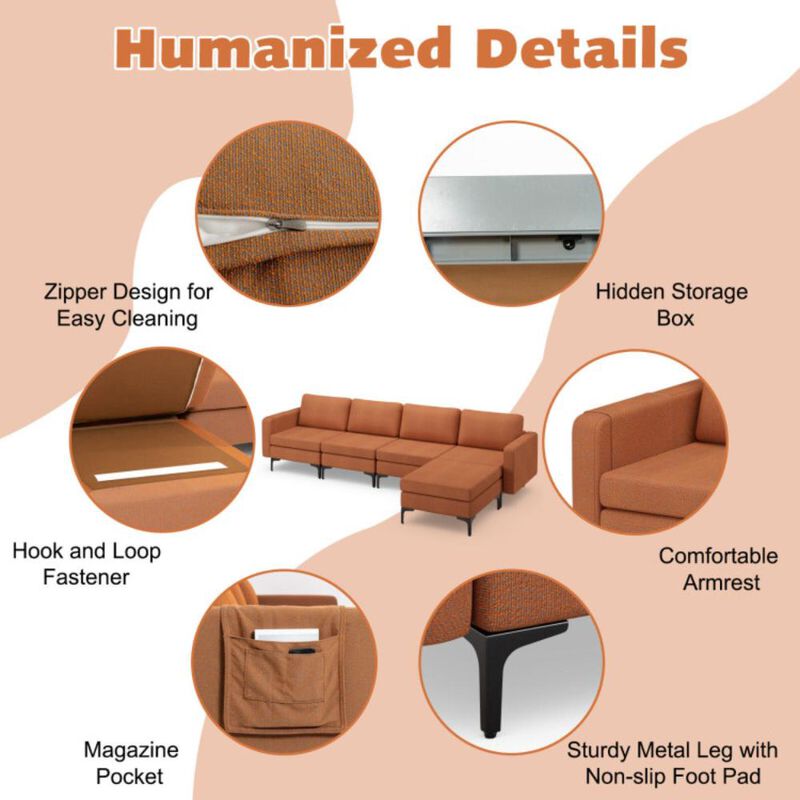 Hivvago Modular L-shaped Sectional Sofa with Reversible Ottoman and 2 USB Ports. image number 7
