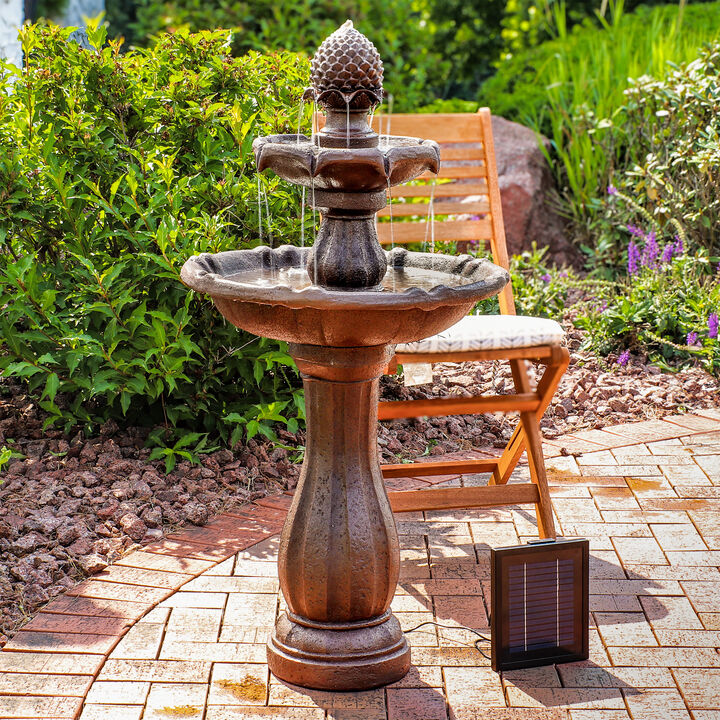 Sunnydaze Pineapple Outdoor 2-Tier Solar Fountain with Battery