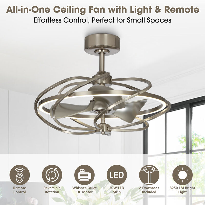 27" Modern Nickel 3-Blade LED Ceiling Fan with Remote Control