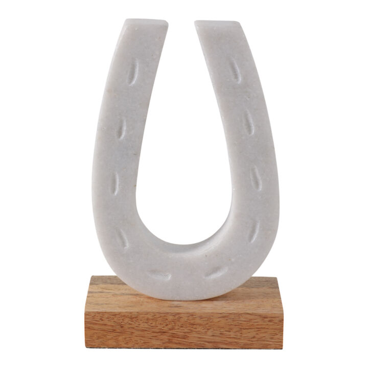 8x5" Marble Horseshoe On Wood Base, White/natural