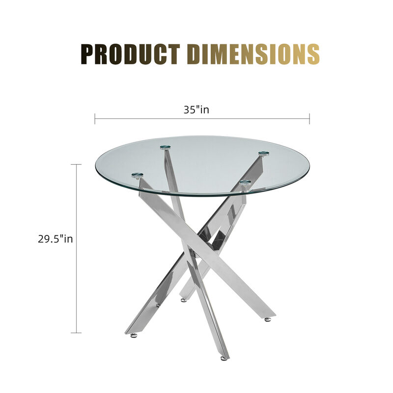 35.43 inches Modern Round Glass Table with Silver Frame image number 3