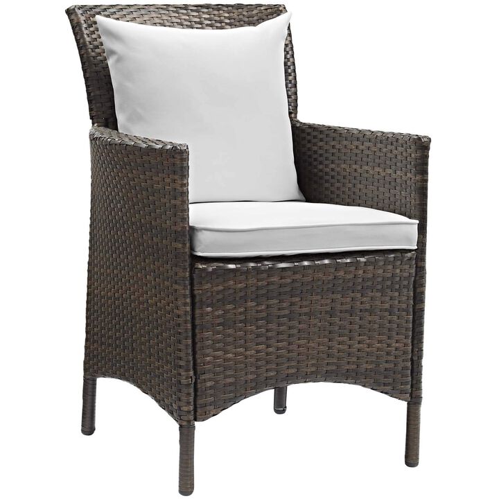 Modway Converge Wicker Rattan Outdoor Patio Dining Arm Chair with Cushion in Brown White