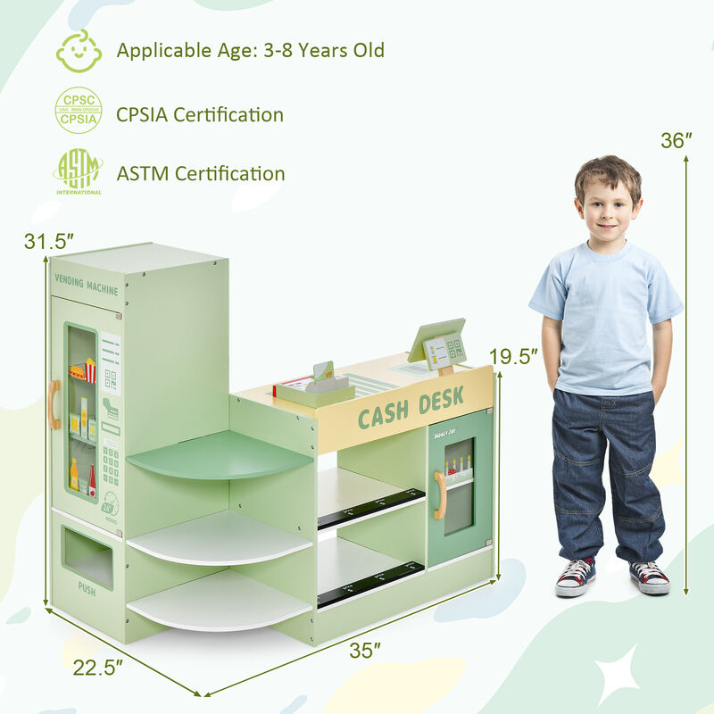 Kids Wooden Supermarket Playset with Checkout Counter &ndash; Fun Green Design image number 4