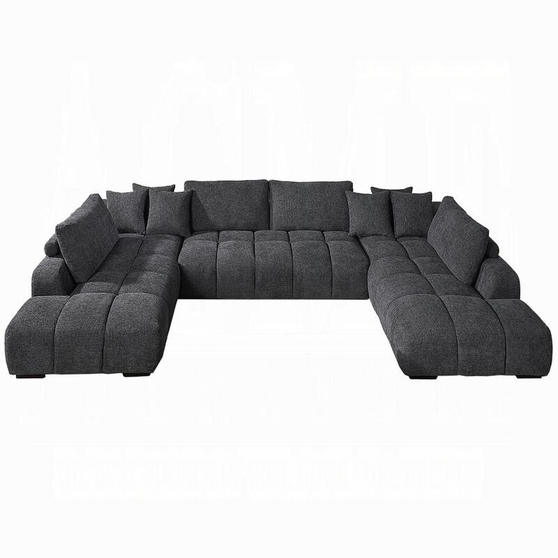 Cloe U Sectional Sofa, 3 Accent Pillows, Gray Linen Fabric, 149 Inch image number 0