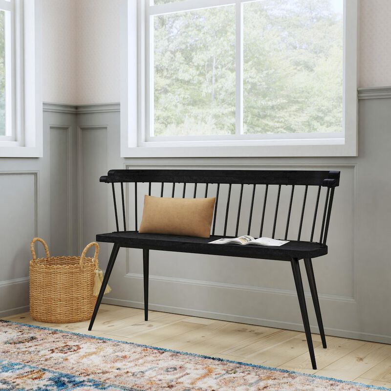 Butler Specialty Tempe Mango Wood Spindle Back 51.25"W Bench, Black image number 2