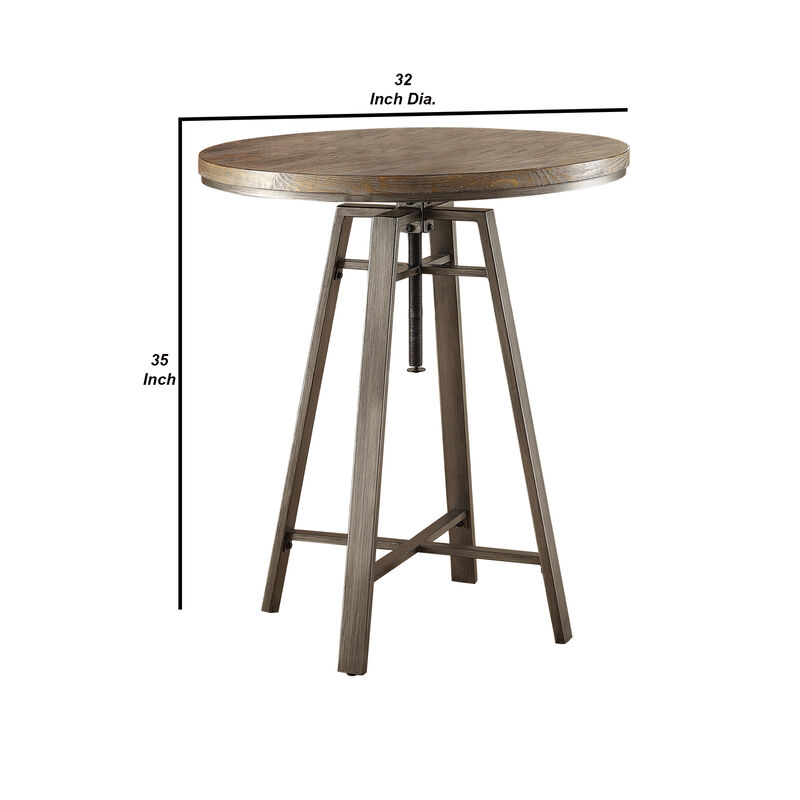 Contemporary Bar Table with Swivel Adjustable Height Mechanism, Brown-Benzara