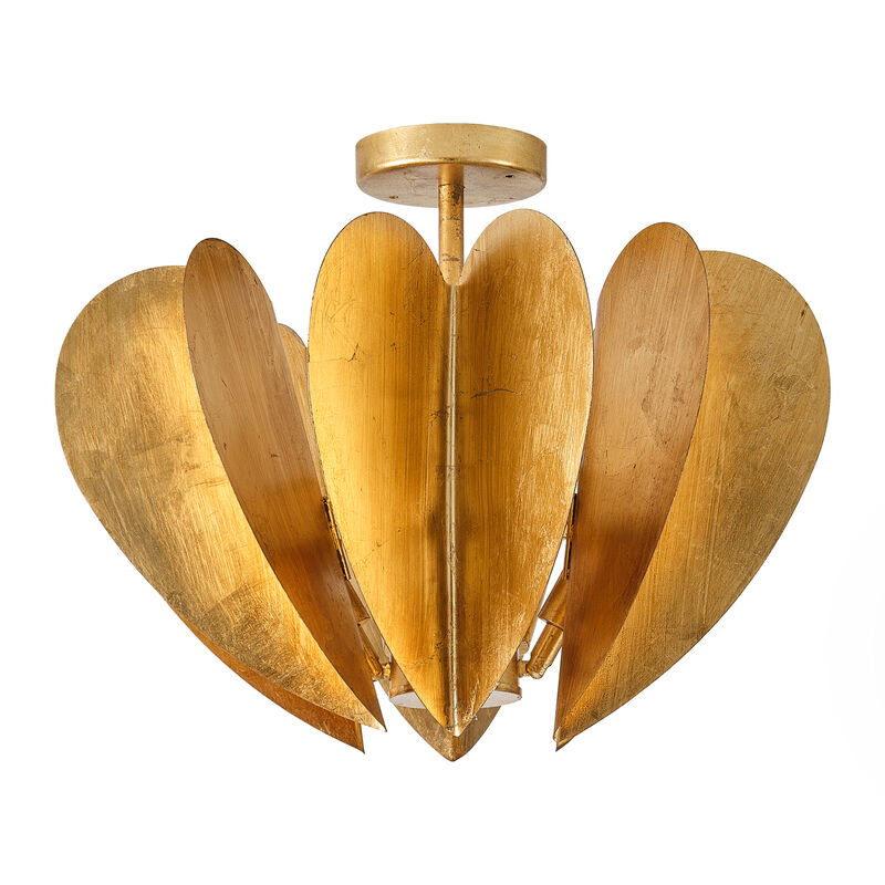 19" Vintage Antique Gold Heart Semi Flush Mount Ceiling Light image number 9