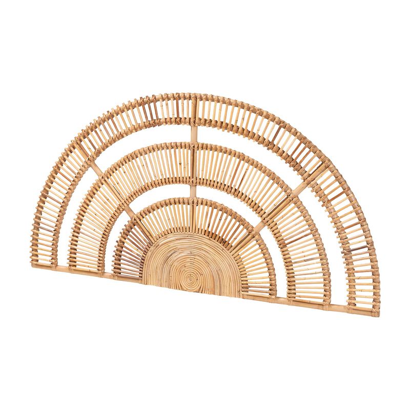 bali & pari Luna Natural Rattan Headboard - Handwoven Wicker Wall-Mount Headboard in Half-Moon Shape, Coastal Boho Bedroom Backdrop, Queen image number 0
