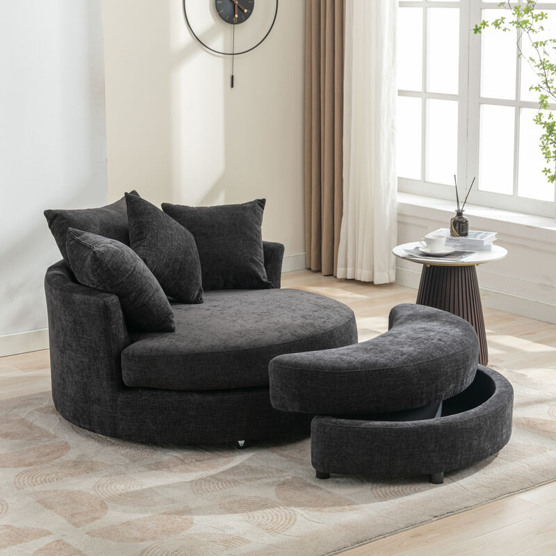 Merax 360&deg; Swivel Accent Barrel Chair with Storage Ottoman