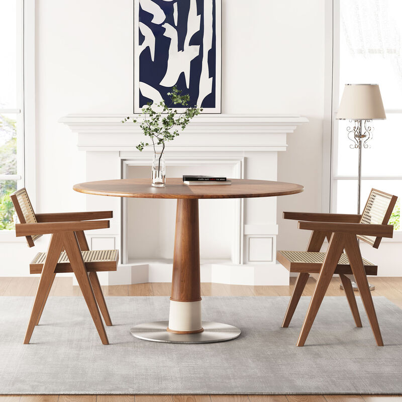 Wooden Round Dining Table with Metal Base 47.2" Brown