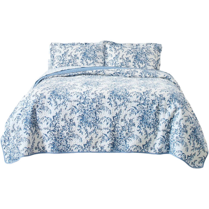 Reversible 3-Piece Bed-in-a-Bag Floral Cotton Quilt Set, Cozy Bedding For Bedroom
