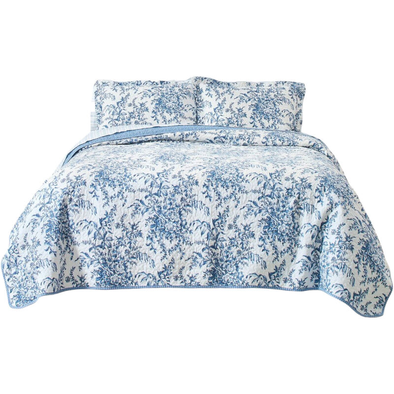 Reversible 3-Piece Bed-in-a-Bag Floral Cotton Quilt Set, Cozy Bedding For Bedroom