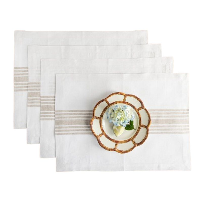 Solino Home Farmhouse 100% Linen Placemats &ndash; Set of 4, 14 x 19 in, Machine Washable, Holiday and Everyday Dining