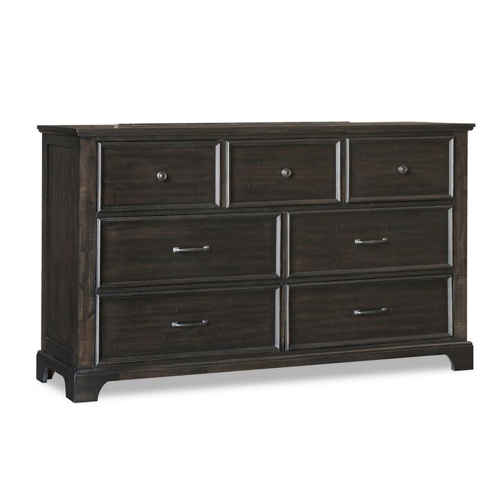 Benjara Brown Annu 68 Inch Wide Dresser, 7 Drawers, Felt and Cedar Lining, Walnut
