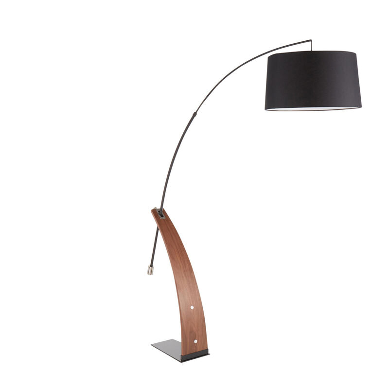 Lumisource Home Decorative Robyn Mid-Century Modern Floor Lamp in Walnut Wood and Black Linen Shade image number 1