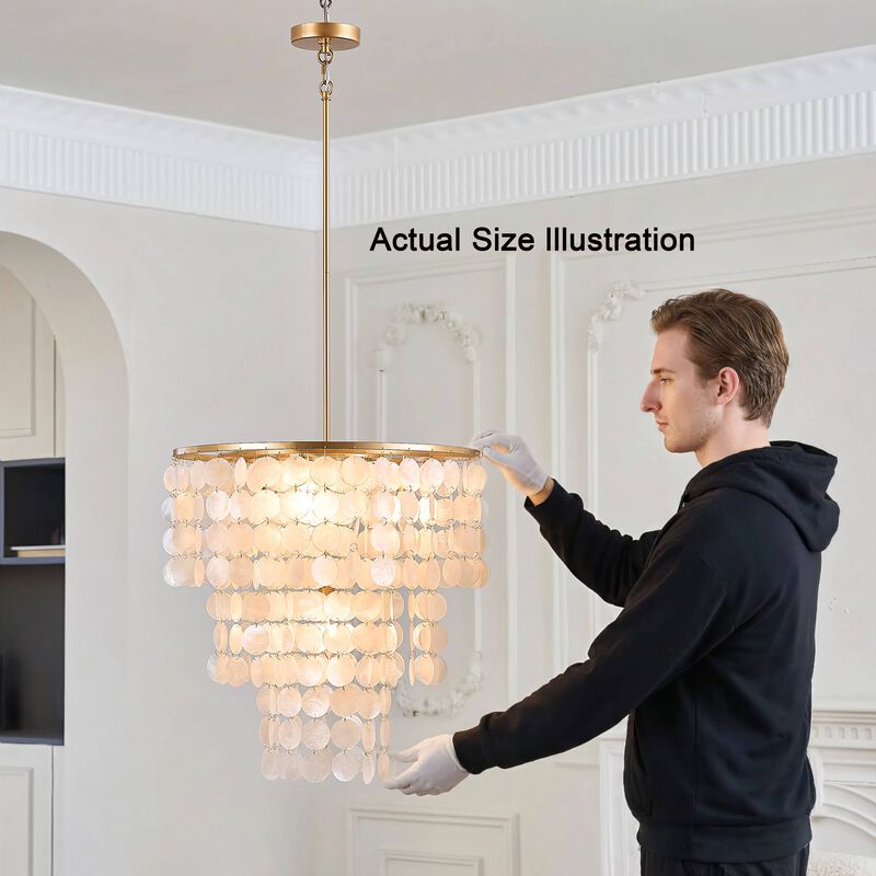 Kira 20.5" 4-Light Glossy Bronze Finish Chandelier with Natural White Shell image number 6