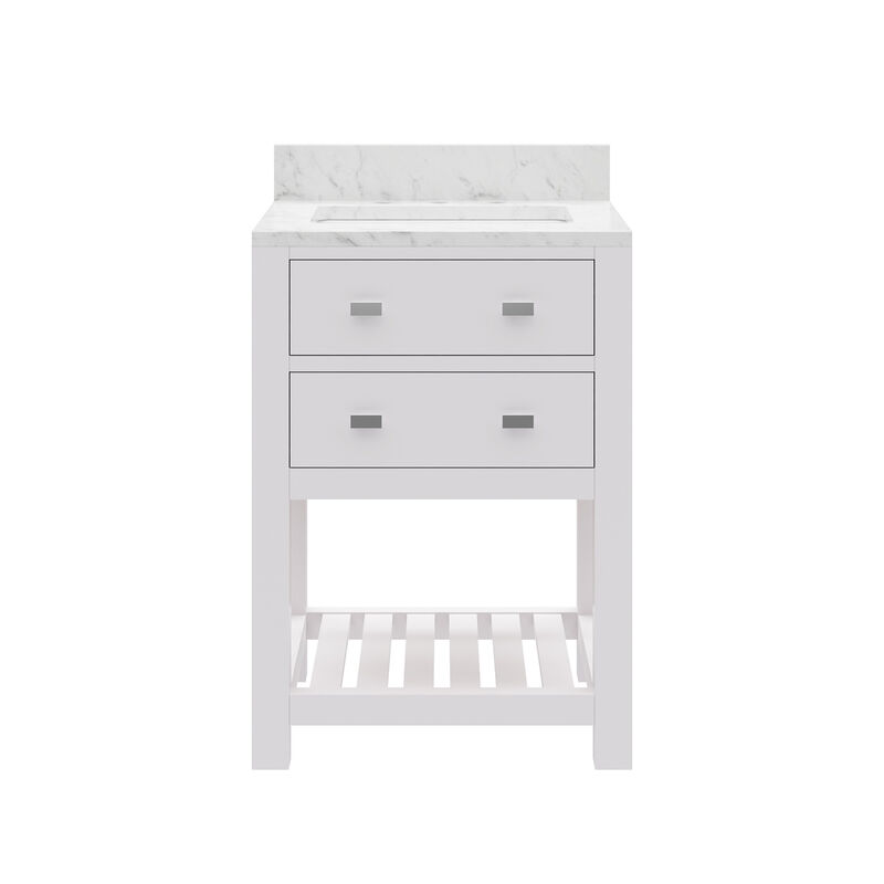 Madalyn 24 In. Single Sink Carrara White Marble Countertop Bath Vanity in Pure White