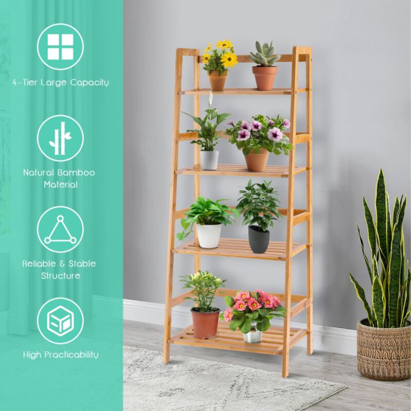 Hivago 47.5 Inch 4-Tier Multifunctional Bamboo Bookcase Storage Stand Rack