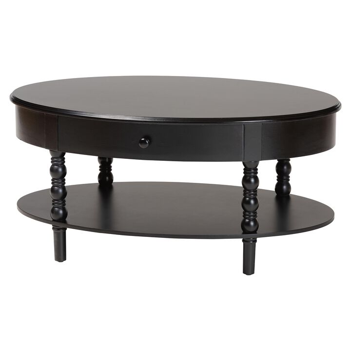 Baxton Studio Malinda Classic Black Wood 1 Drawer Coffee Table with Spindle Legs