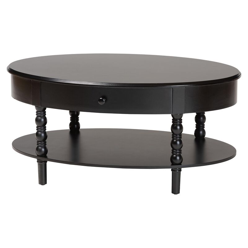 Baxton Studio Malinda Classic Black Wood 1 Drawer Coffee Table with Spindle Legs