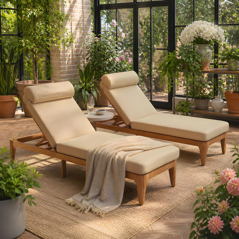 Merax Outdoor Lounge Chair Set with Natural Acacia Wood Frame, Adjustable Recline image number 2
