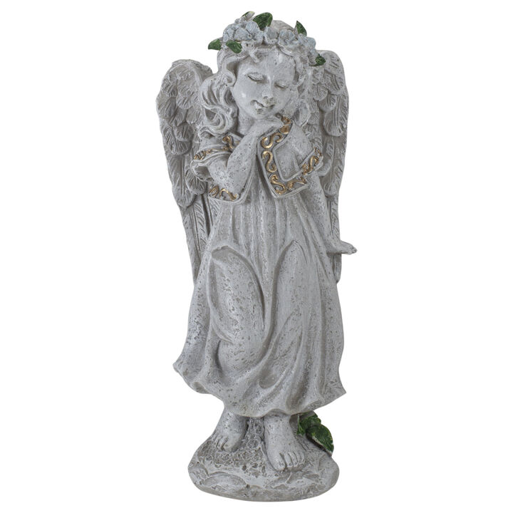 10" Standing Angel with Floral Crown Outdoor Garden Statue