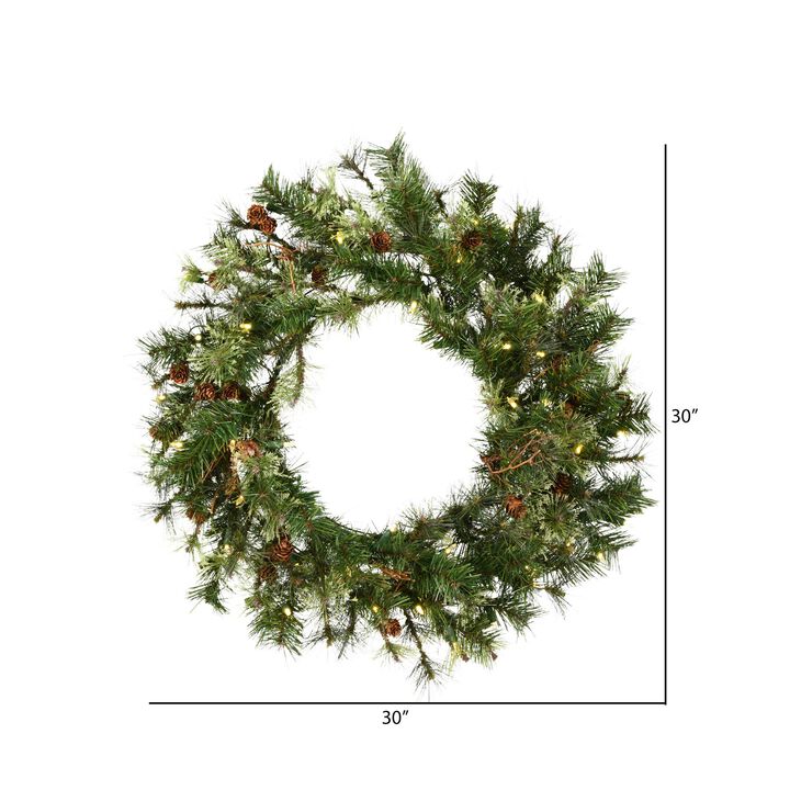 Vickerman 30" Mixed Country Pine Artificial Christmas Wreath, Warm White Dura-lit LED Lights - Faux Mixed Needle Christmas Wreath - Indoor Seasonal Home Wall Decor